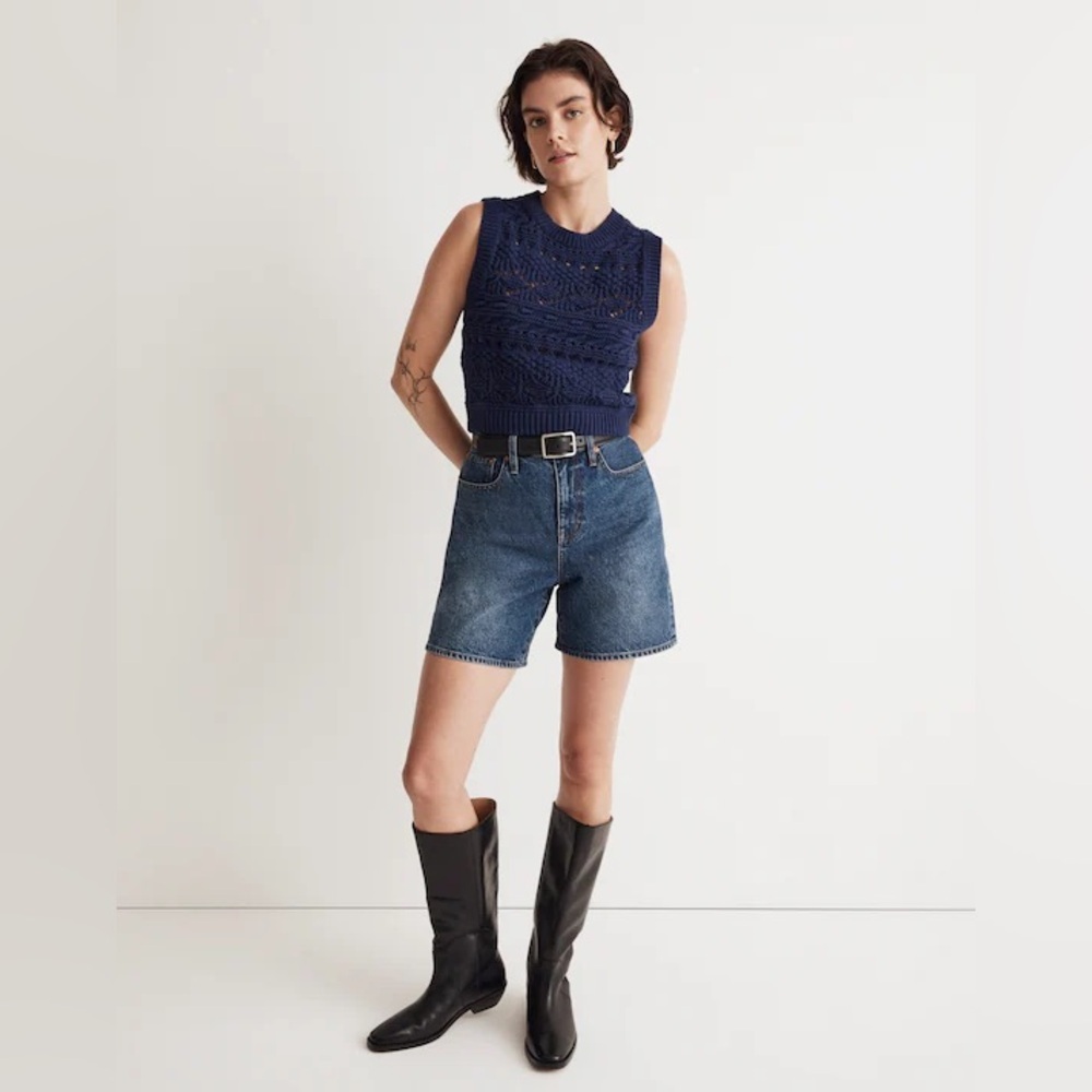Madewell Navy Blue Crochet Knit Sleeveless Sweater Vest